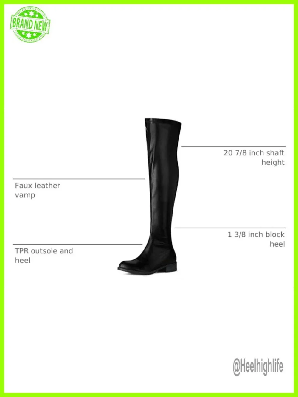 Faux Leather Over the Knee Boots Block Heel Zip Closure